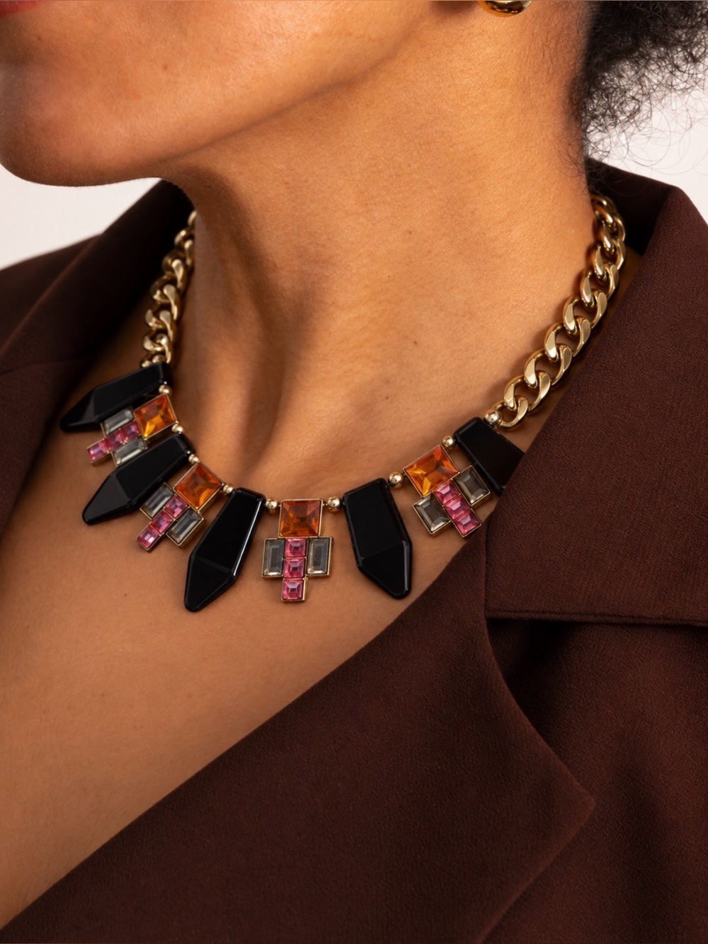 Anthropologie Multi-Tone Geometric Bib Necklace